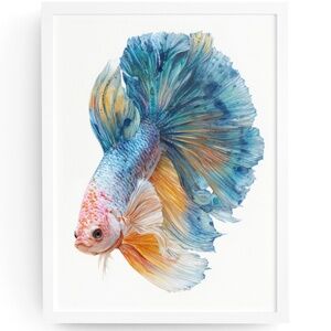 Watercolor Betta Fish Wall Art Print, Unframed - Vibrant Aquatic Elegance